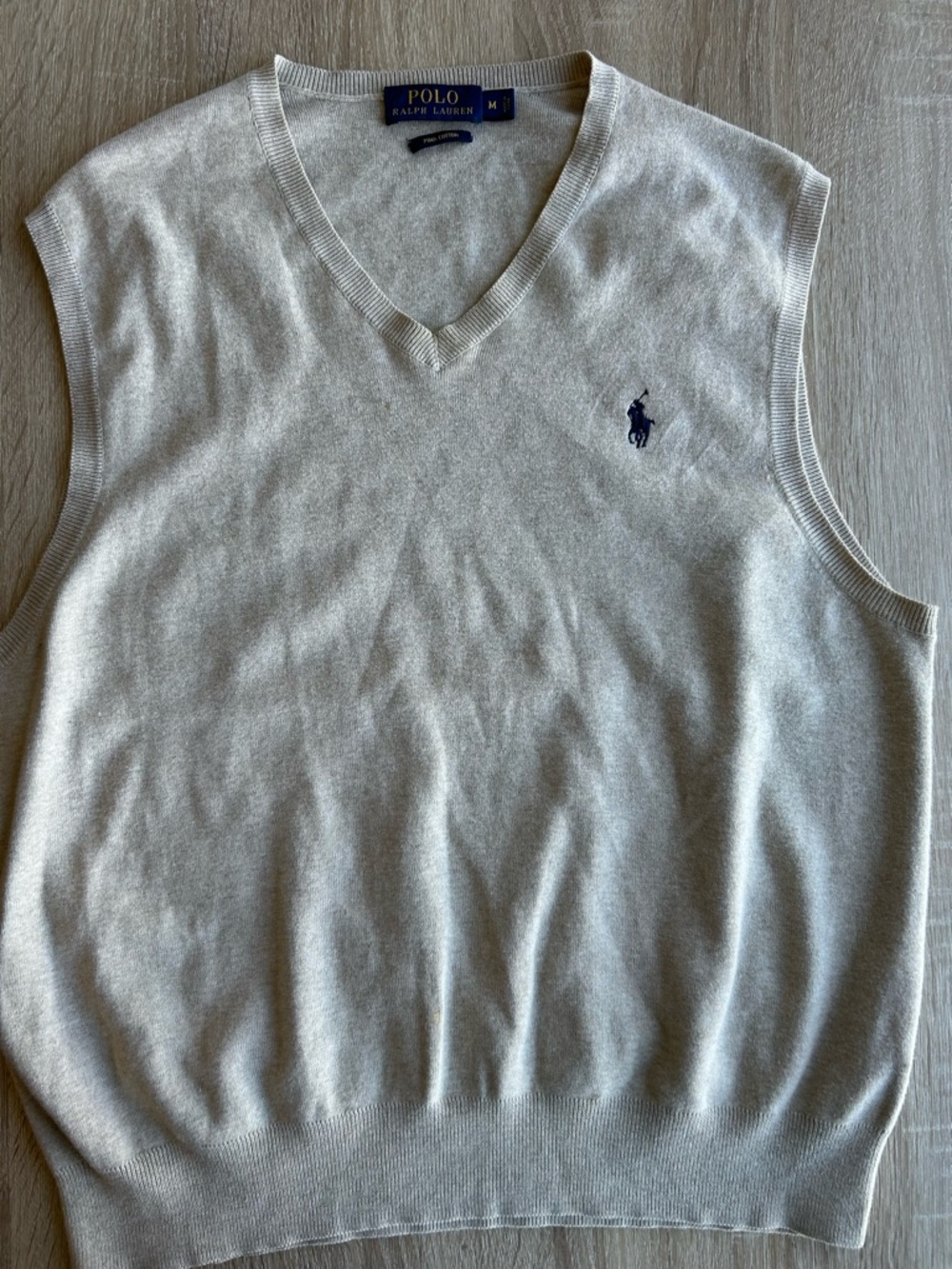 Ralph Lauren Cream V-Neck Sweater Vest with Navy Pony